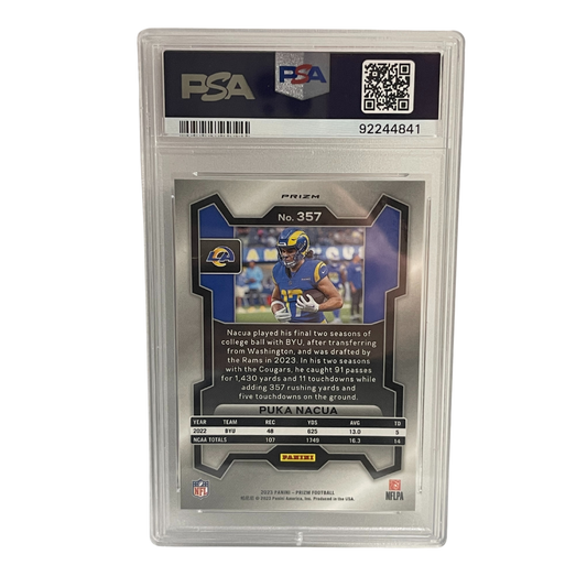 2023 Panini Prizm Puka Nacua Rookie Silver Prizm RC #357 PSA 9